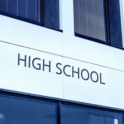 high school building sign